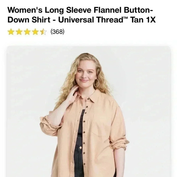 NWT Women's Long Sleeve Flannel Button-Down Shirt - Universal Thread Tan 1X - Picture 3 of 4